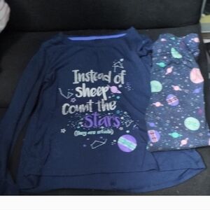 Size 6x. Navy Blue Girls Pajama Top with Space Graphic
